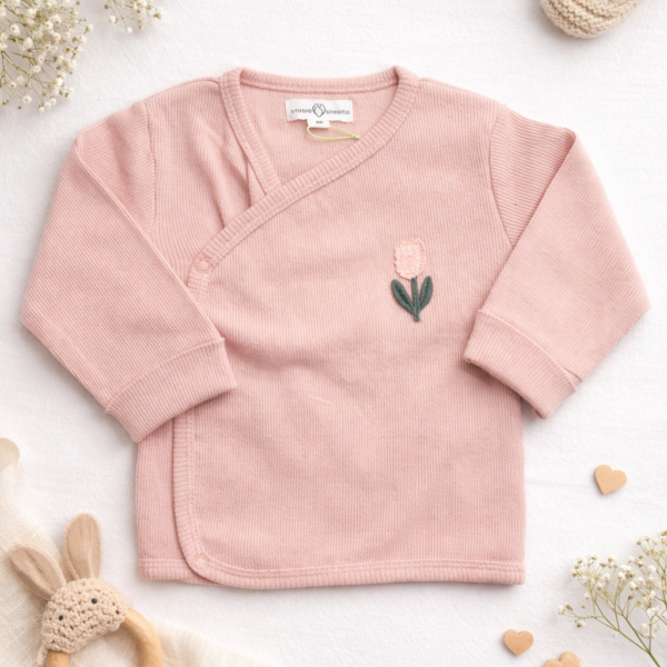 Wrap t-shirt rib - roze